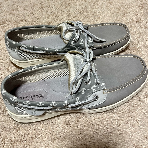 Womens Sperry Top Sider Boat Shoes Nautical Anchors Gray Size 8 - Picture 3 of 6